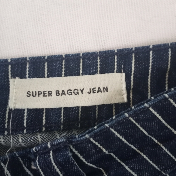 Cotton On Super Baggy Jean In Dark Blue White Classic Bohemian Artsy Pinstripe - Picture 9 of 13